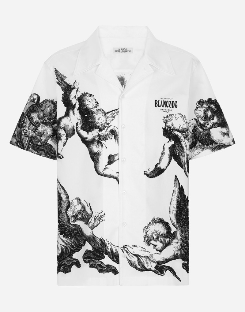 Stretch cotton Hawaiian shirt with Angel print BLANCO DOLCE&GABBANA 1