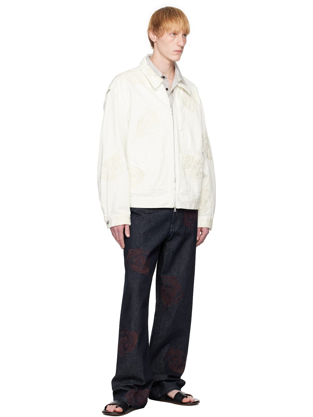 Off-White Embroidered Pattern Denim Jacket - 4