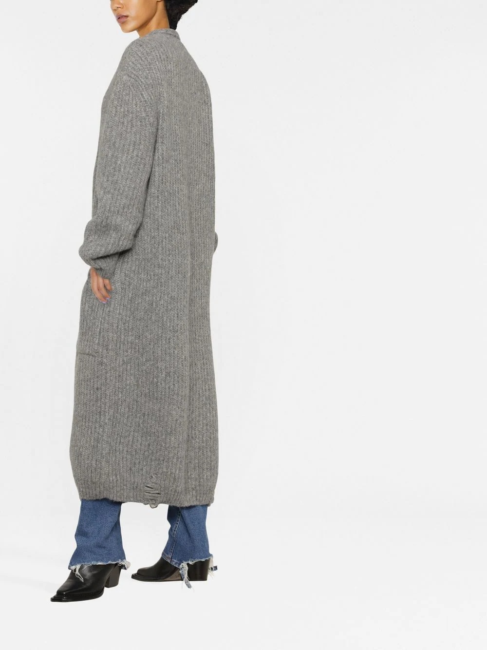 button-up ribbed long cardigan - 3