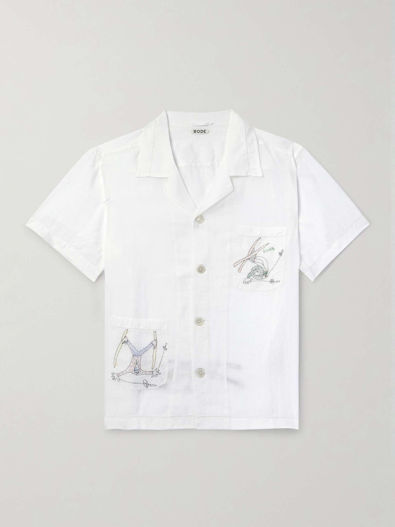Camp-Collar Embroidered Linen Shirt - 1