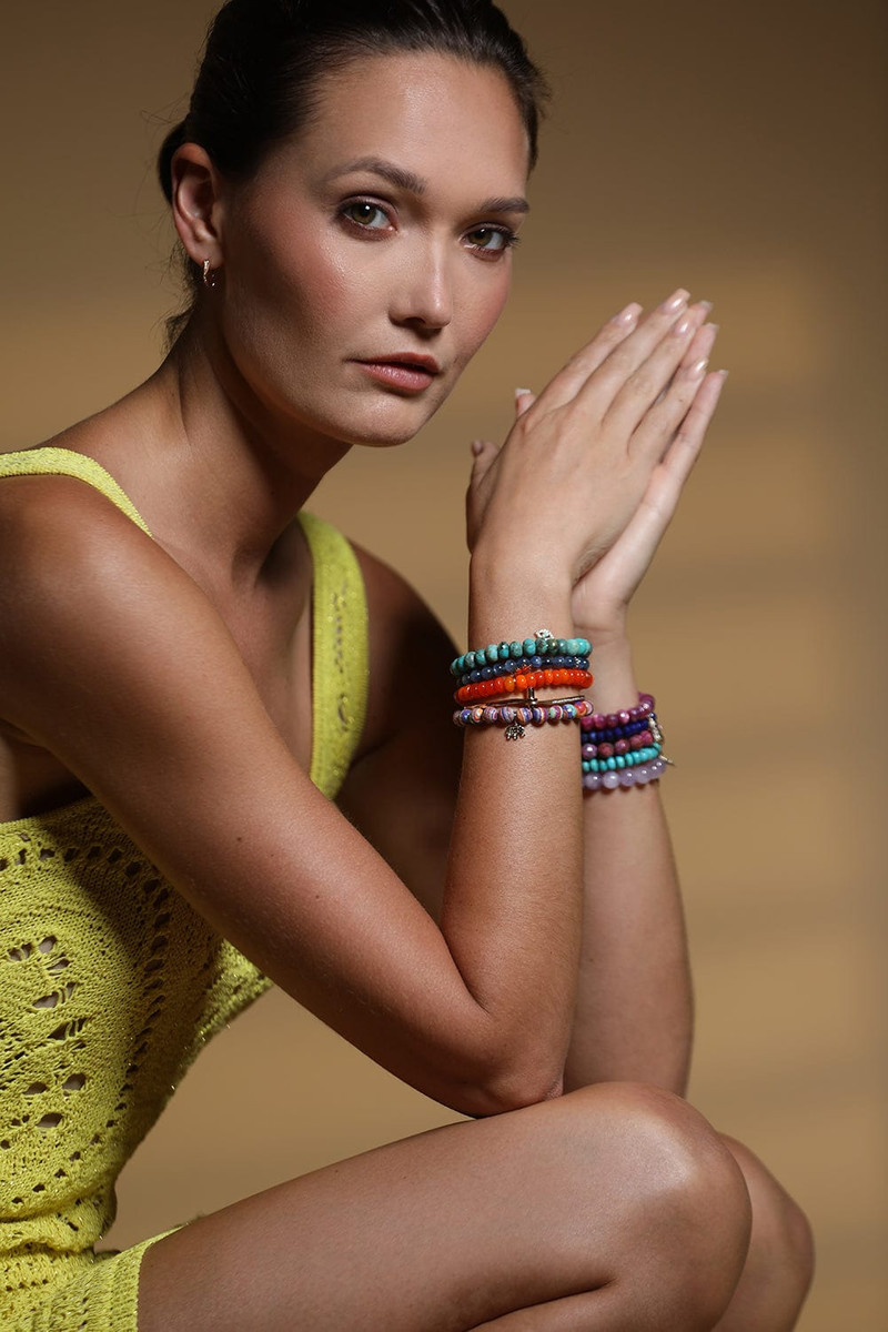 SYDNEY EVAN Daisy Charm Orange Opal Bead Bracelet outlook