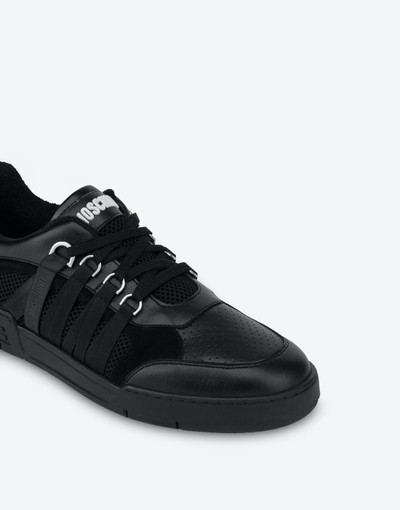 Moschino MESH, CALFSKIN AND SPLIT LEATHER STREETBALL SNEAKERS outlook