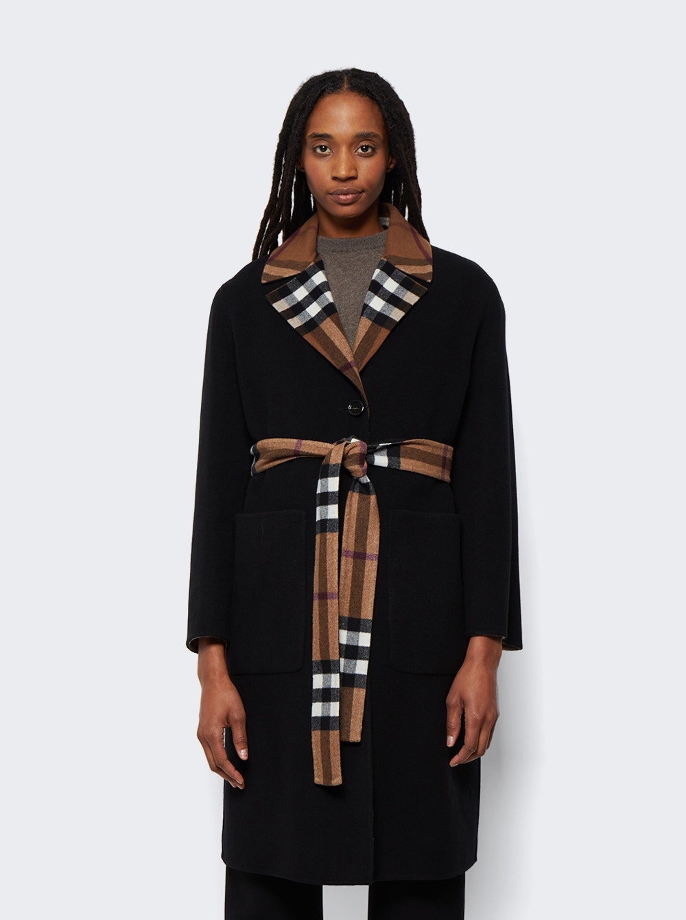 Reversible Check Wool Coat Birch Brown - 3