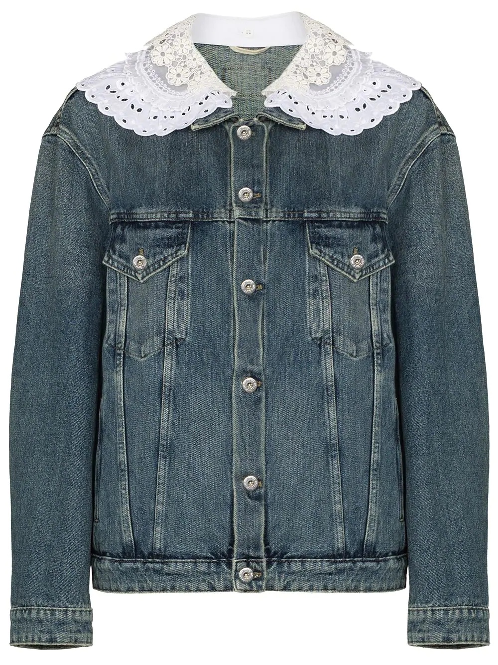 lace-trim denim jacket - 1