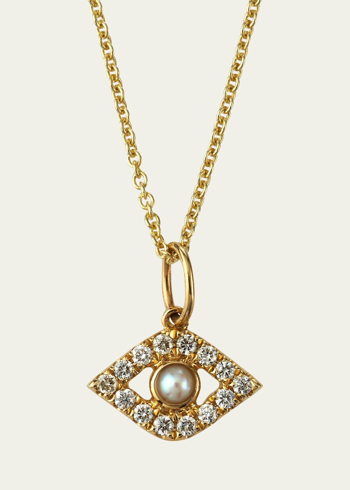 14k Diamond Evil Eye and Pearl Necklace - 1