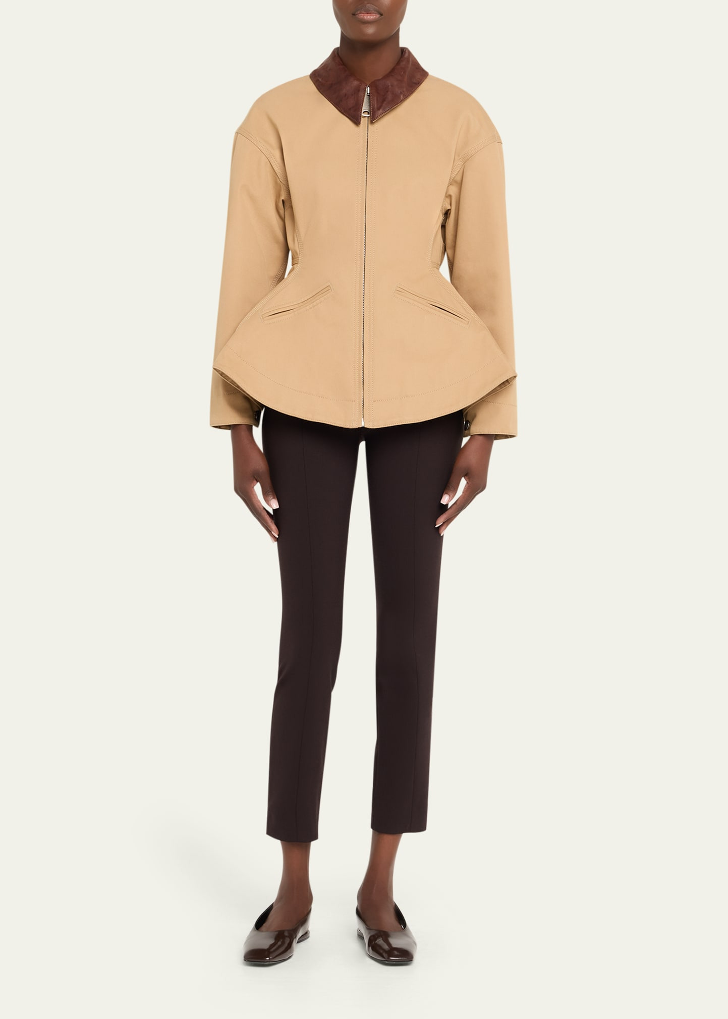Waisted Canvas Full-Zip Jacket with Lambskin Collar - 2