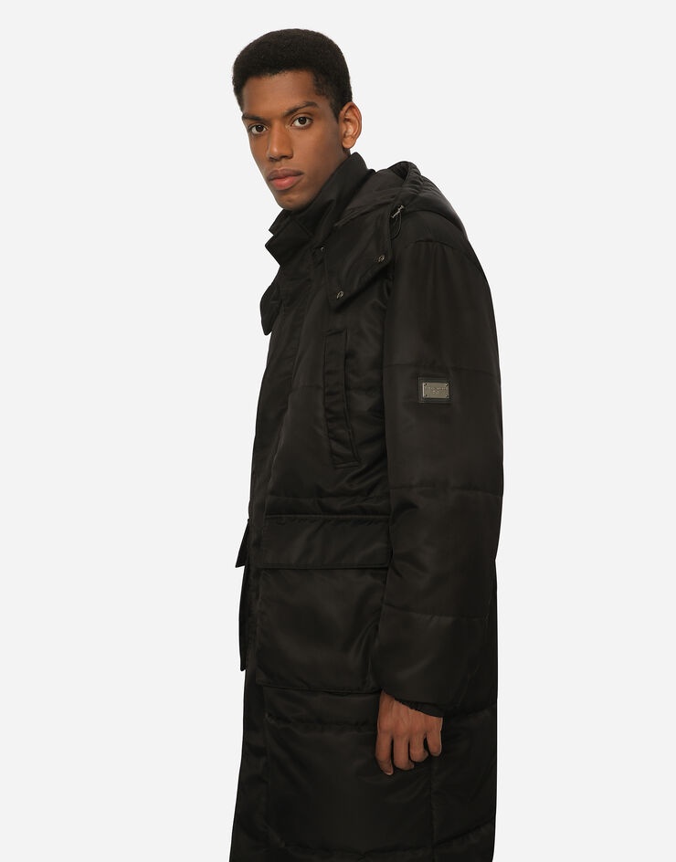 Nylon jacket with hood and branded tag - 3