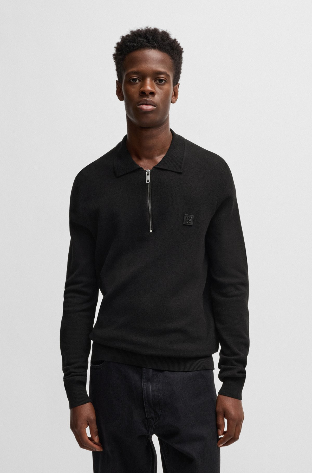 ZIP-NECK POLO SWEATER WITH STACKED LOGO - 2