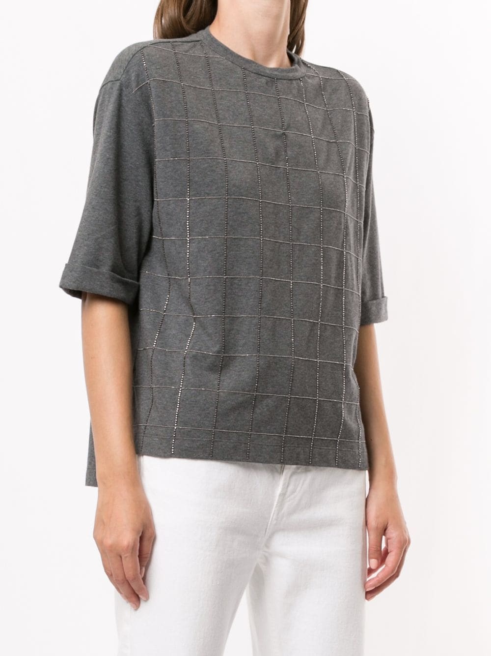 brass-embellished check T-shirt - 3