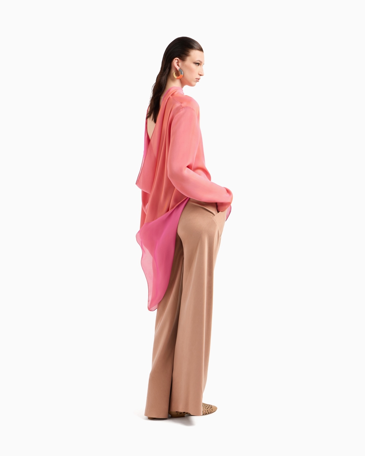 TWO-TONE SILK CHIFFON LONG SHIRT - 2