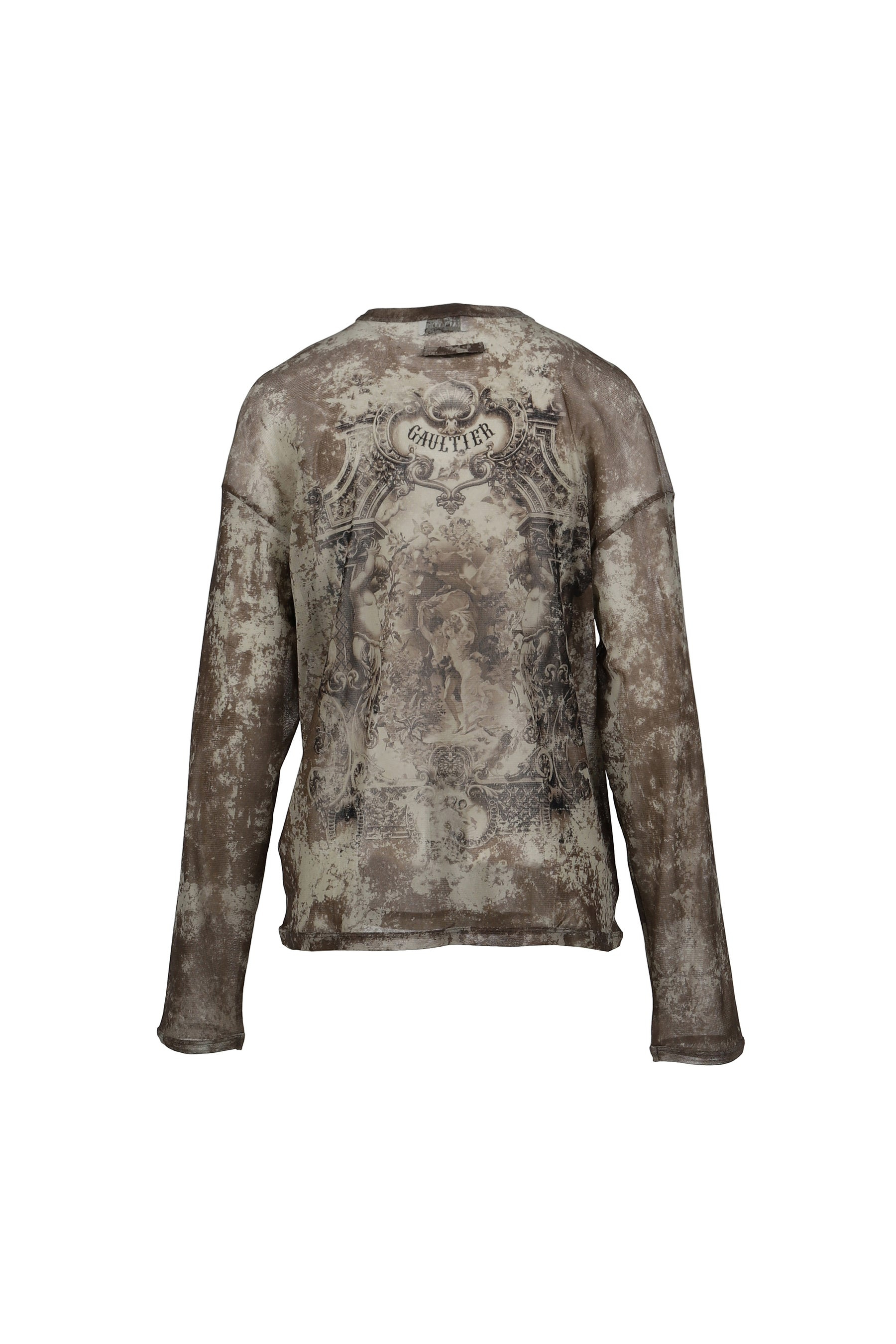 MESH OVERSIZED CREW NECK TOP PRINTED "MEDAILLON" / LT.BEI/TAUPE - 6