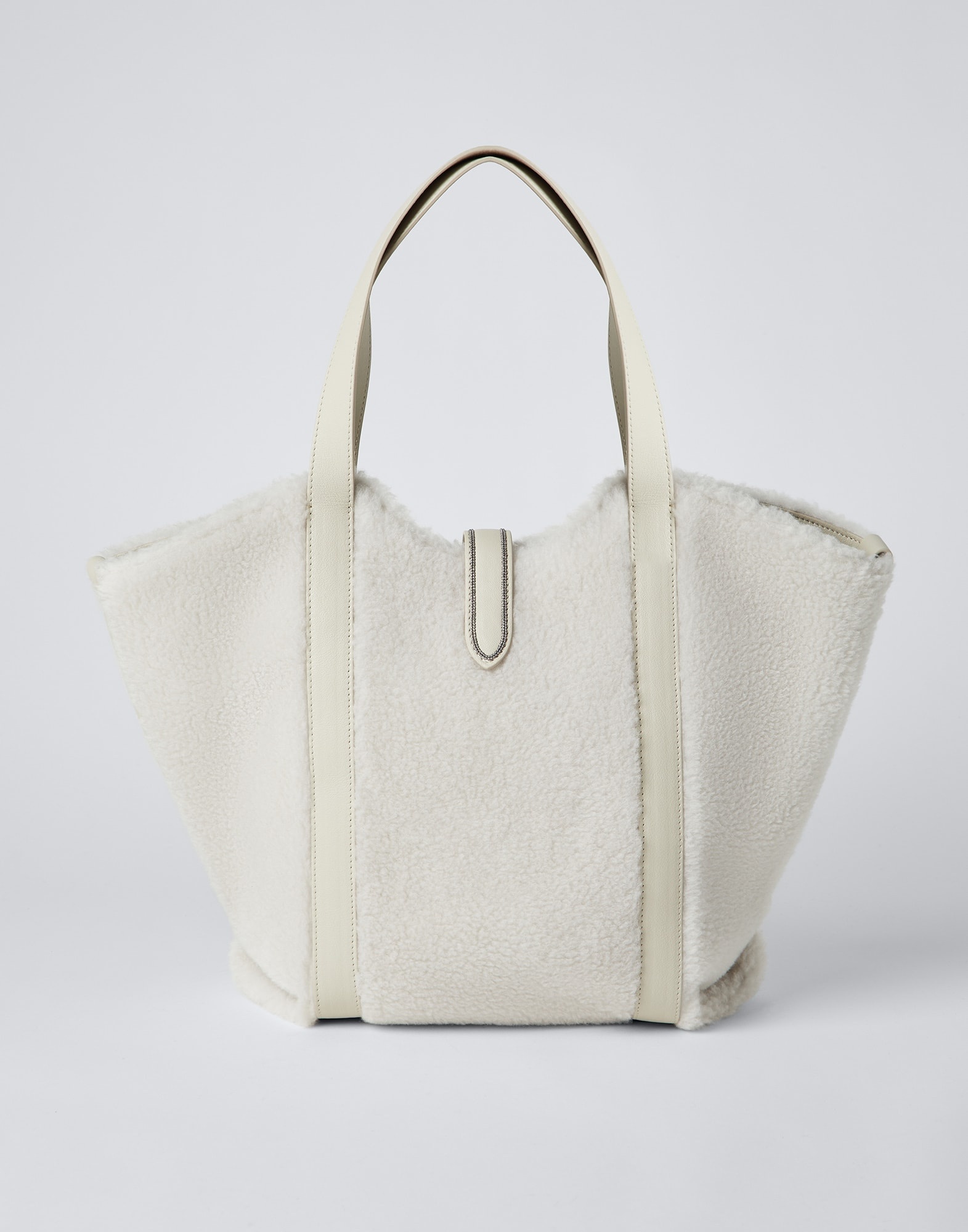 Virgin wool and cashmere fleecy shopper bag with monili - 1