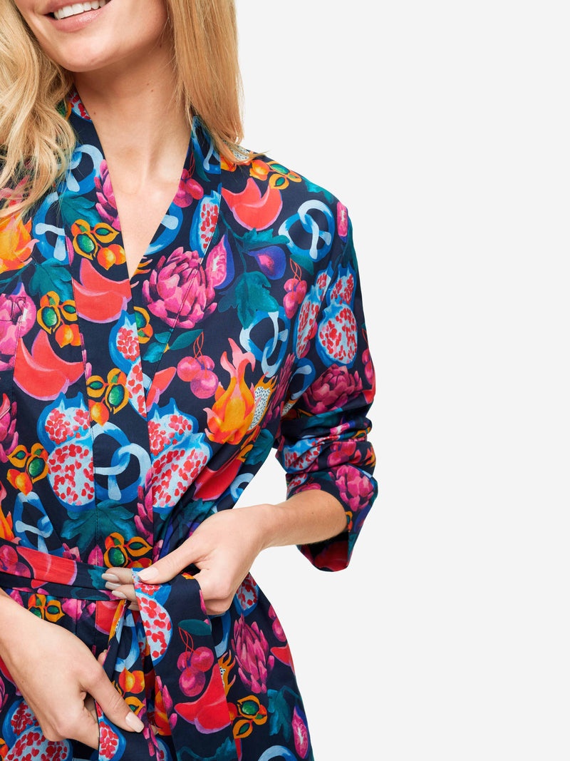 Women's Dressing Gown Ledbury 50 Cotton Batiste Navy - 5