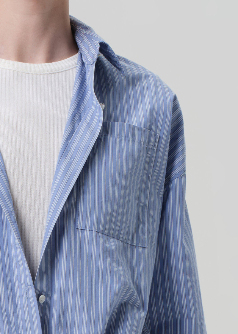 Frances Cropped Cape Button Up In Kindered Stripe 5