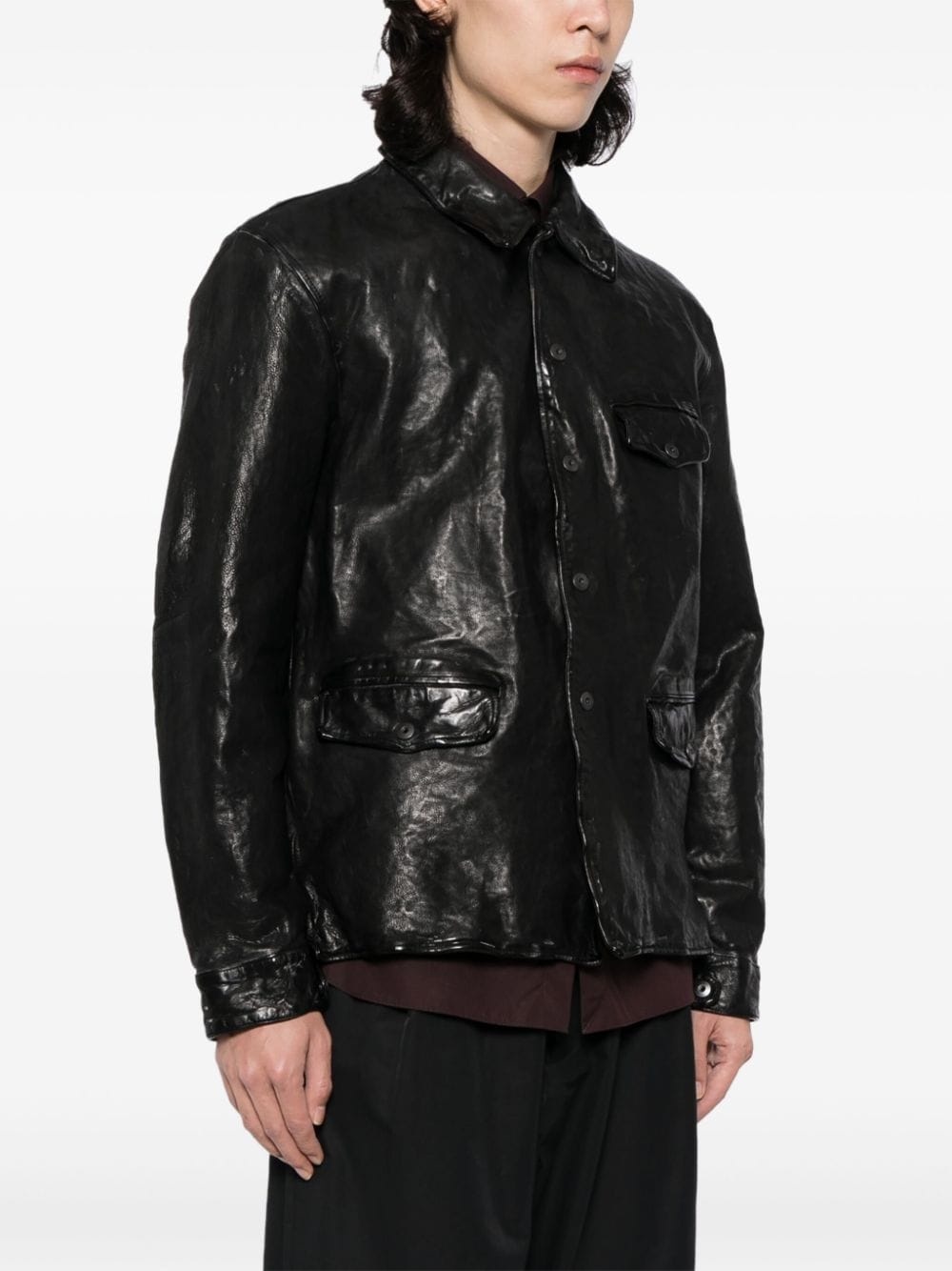 classic-collar leather jacket - 3