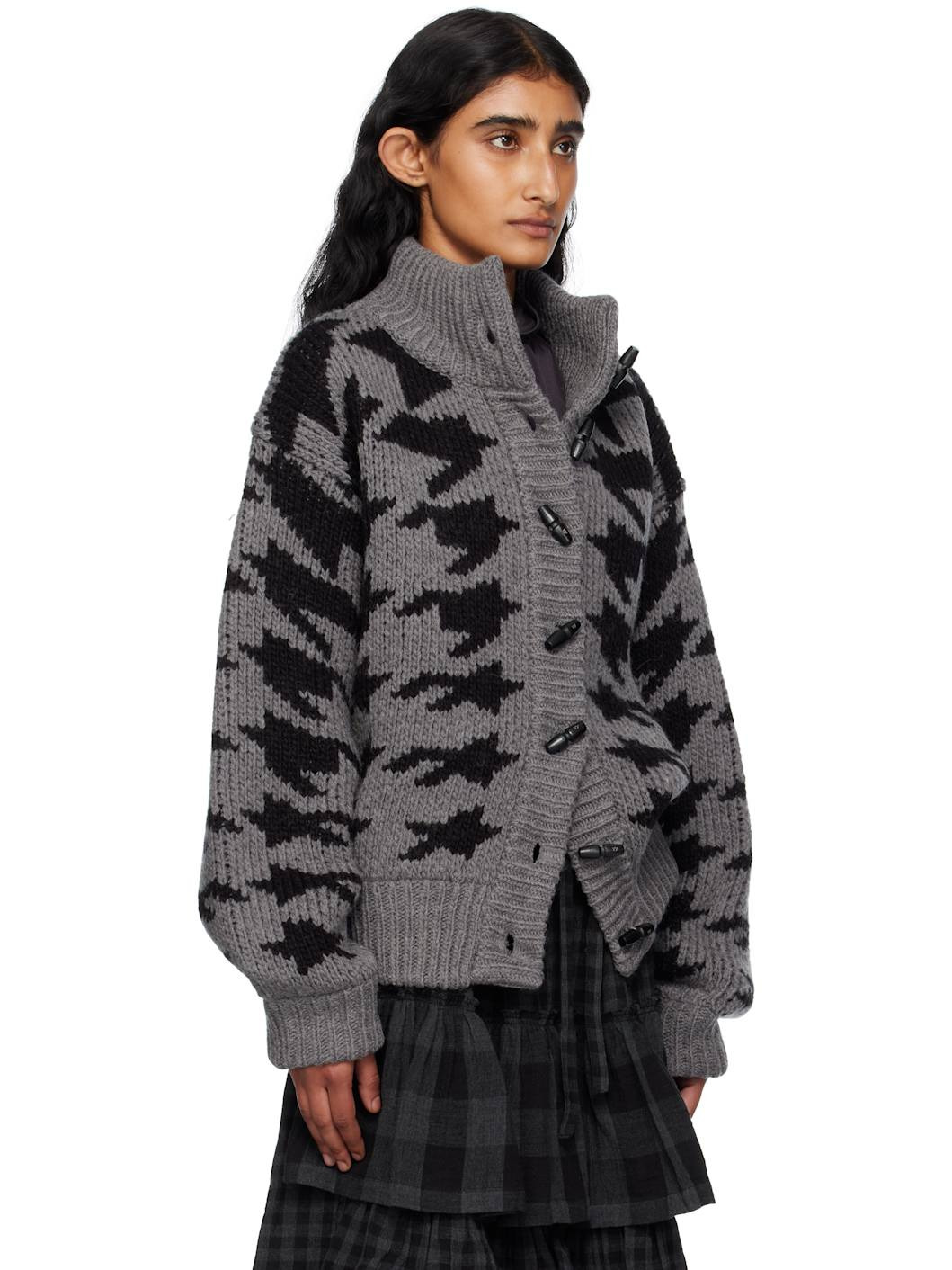 Gray Hound's Tooth Star Cowichan Cardigan - 2