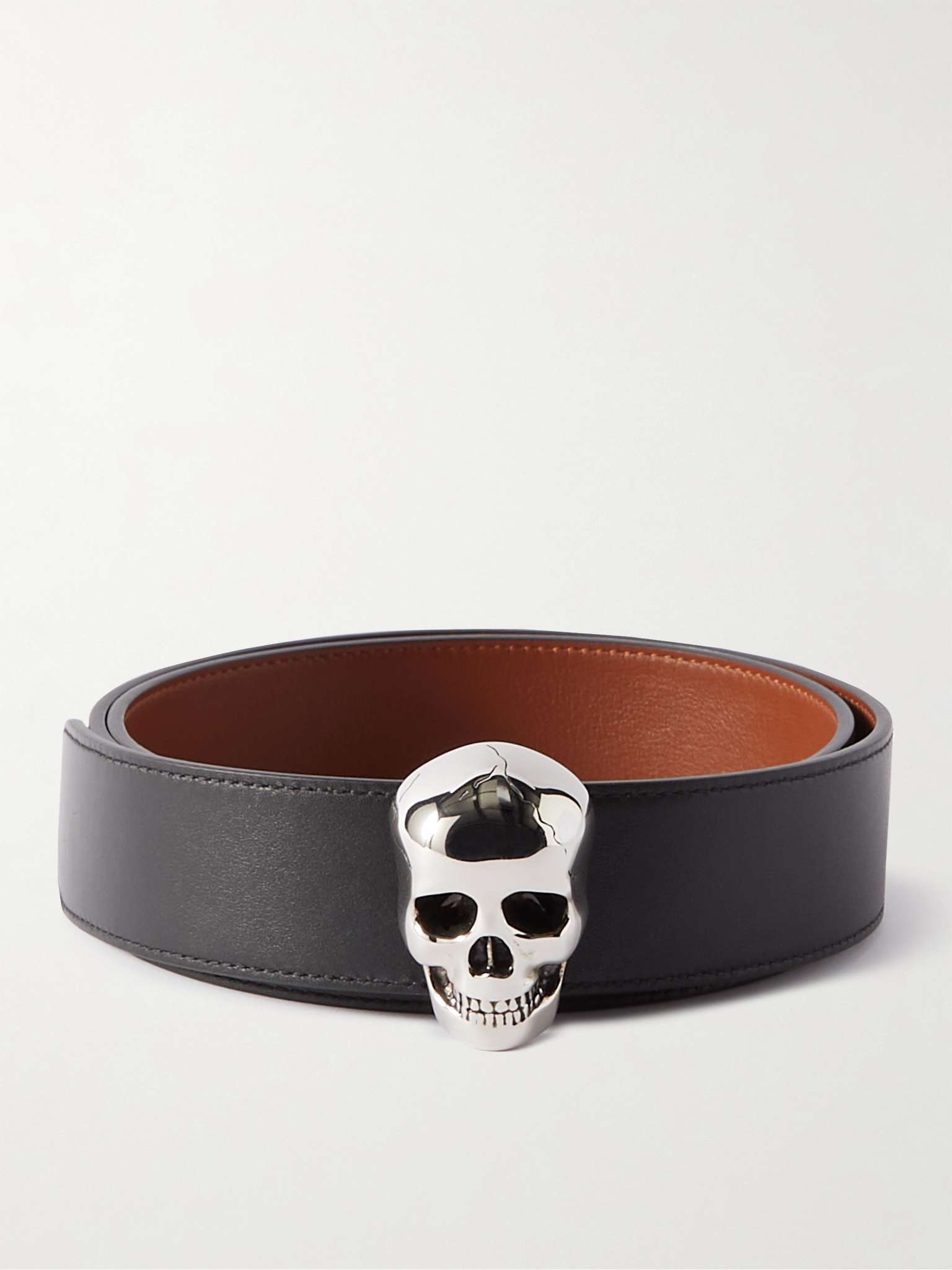Skull-Embellished Reversible Leather Belt - 1