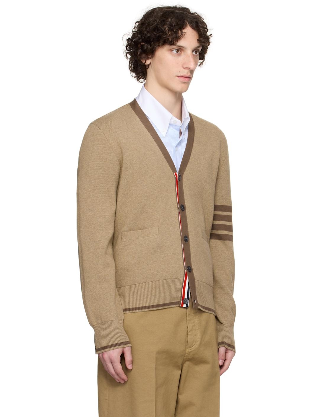Brown Milano Stitch 4-Bar V-Neck Cardigan - 2