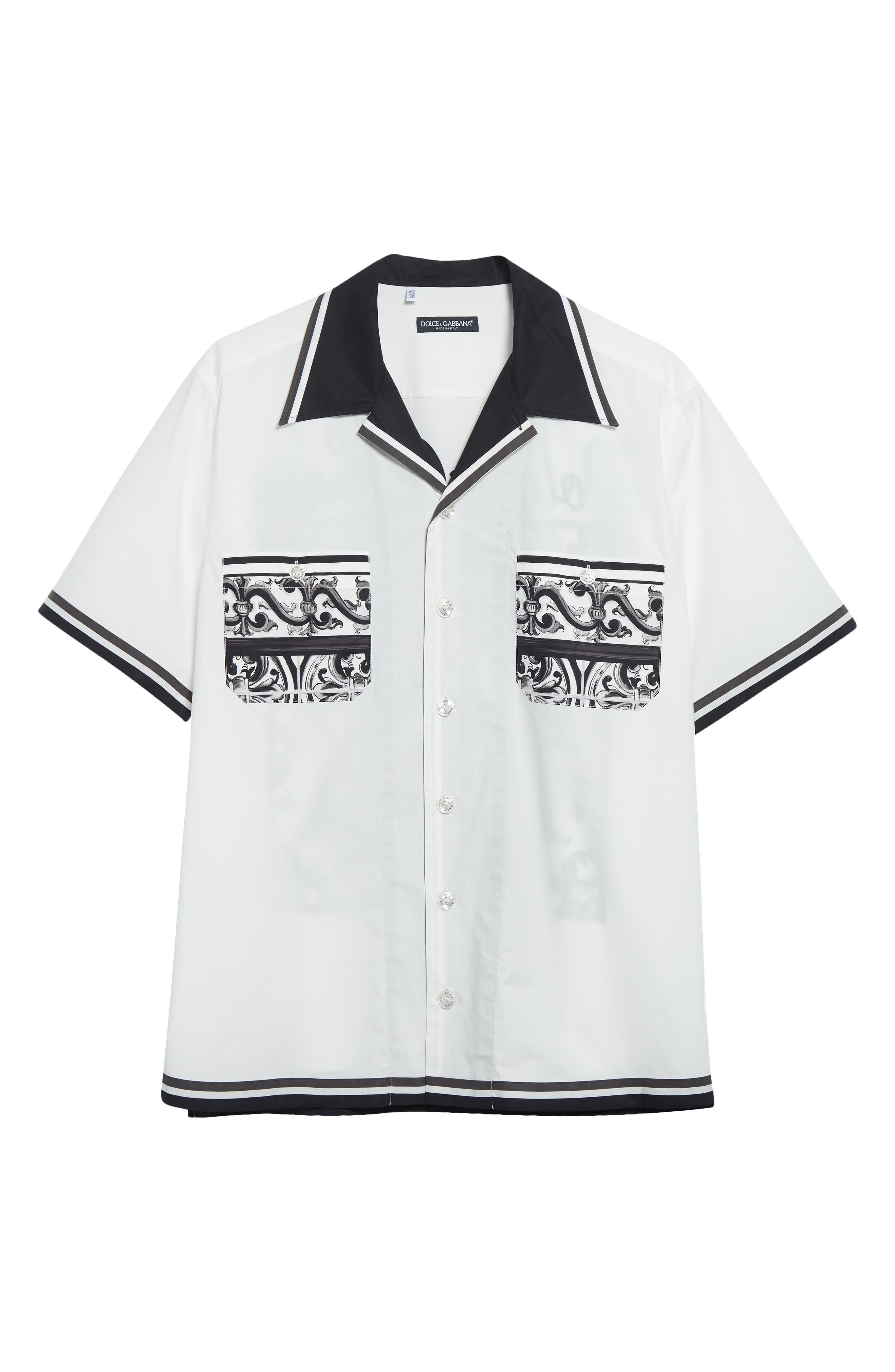 Dolce&Gabbana Majolica Print Cotton Poplin Camp Shirt in Hx5Dq Maiolica 3L Nero at Nordstrom - 6