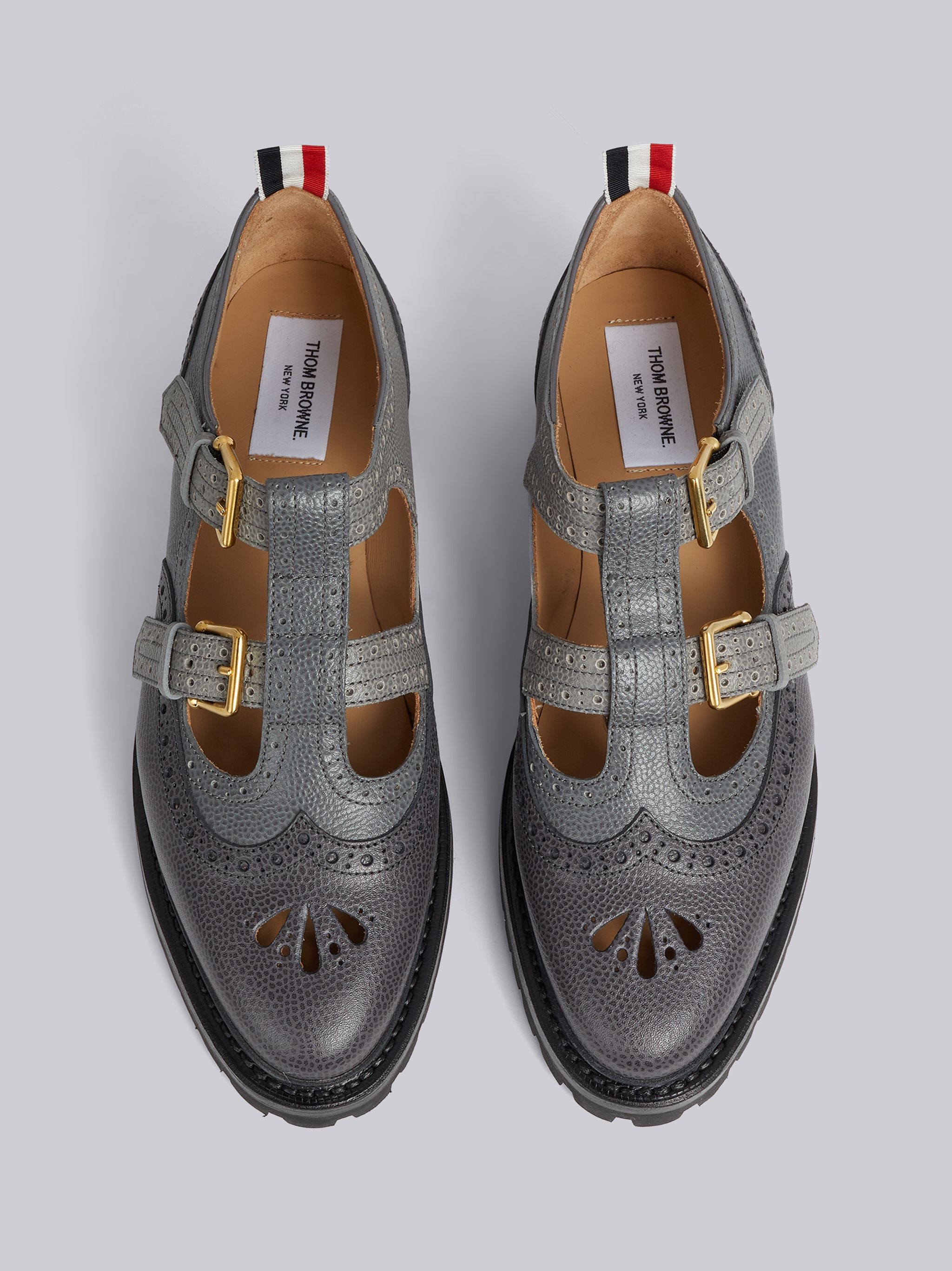 Charcoal Pebble Grain Leather Commando Sole 2-strap Brass Buckle Thom John - 4