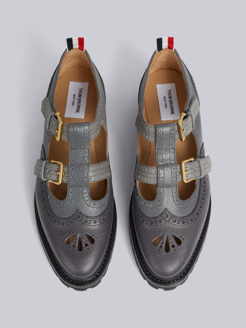 Charcoal Pebble Grain Leather Commando Sole 2-strap Brass Buckle Thom John 4