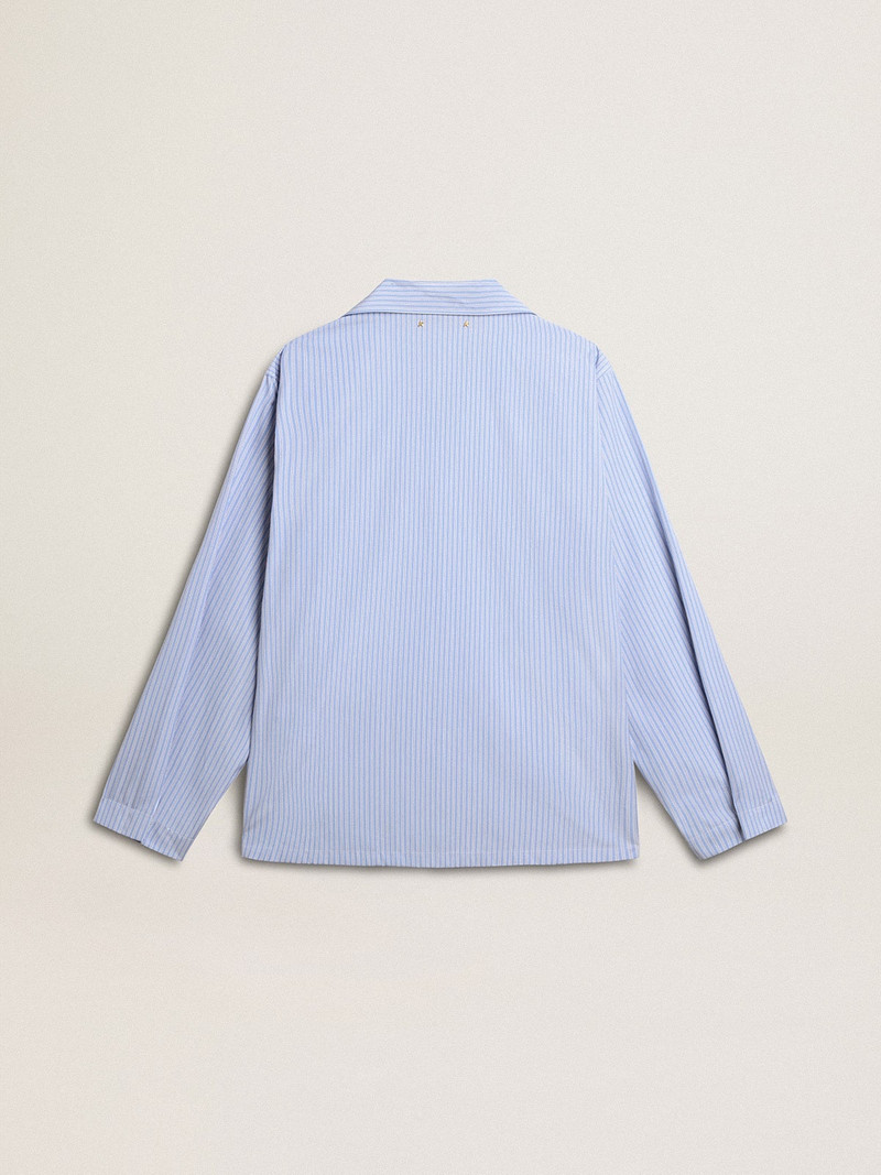 Men's shirt in white and blue striped cotton poplin 6