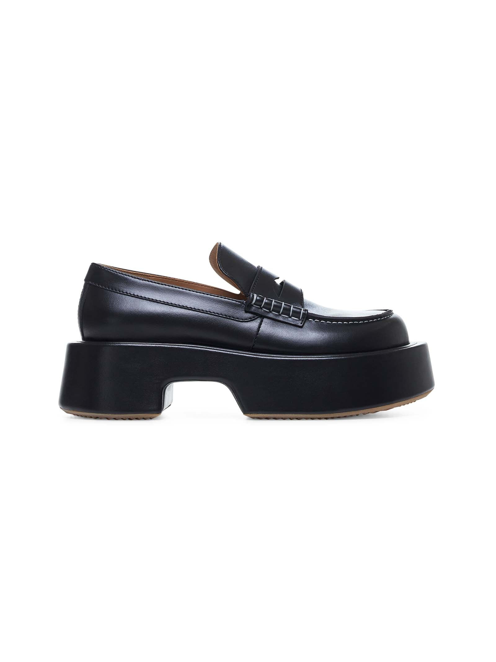 Black leather platform loafers - 1