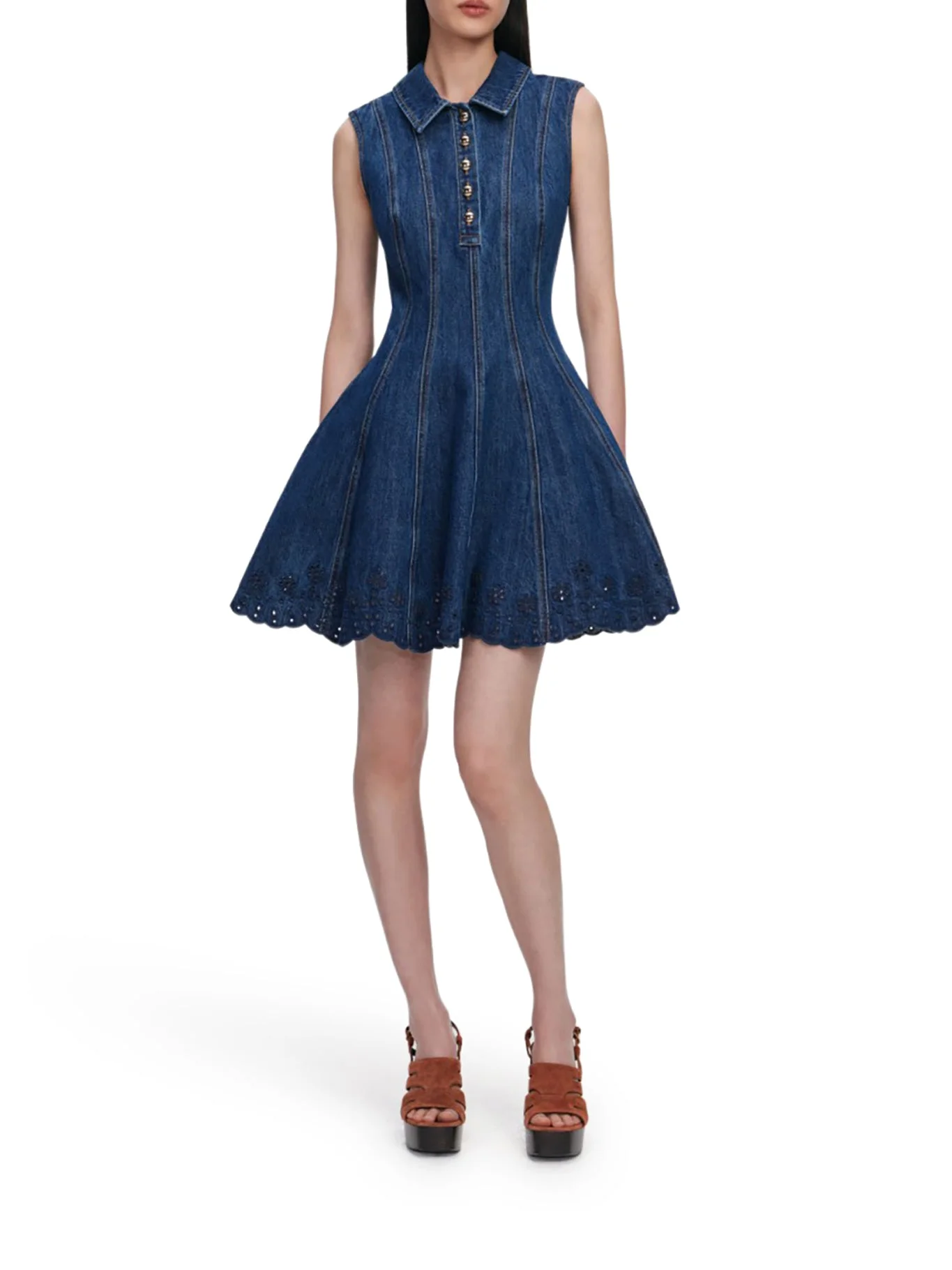 DENIM BRODERIE MINI DRESS - 1