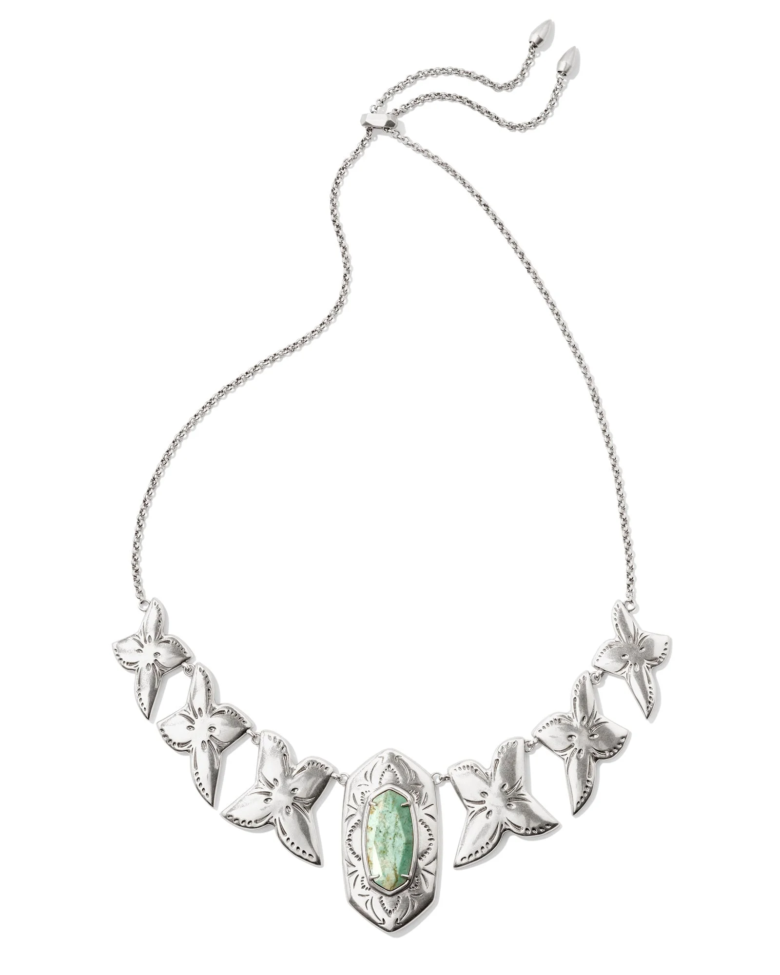Keziah Vintage Silver Statement Necklace in Sea Green Chrysocolla - 1