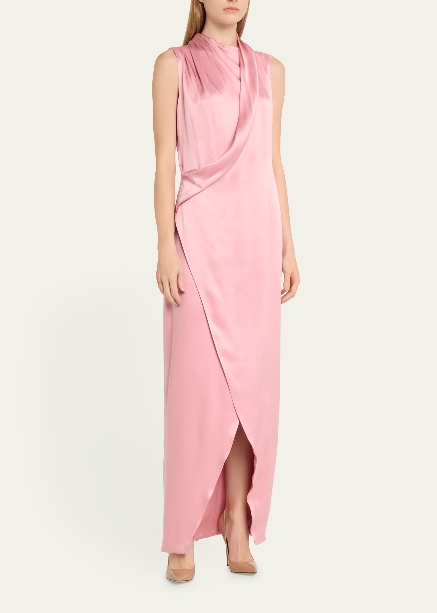 Draped Cowl-Neck Silk Gown - 4