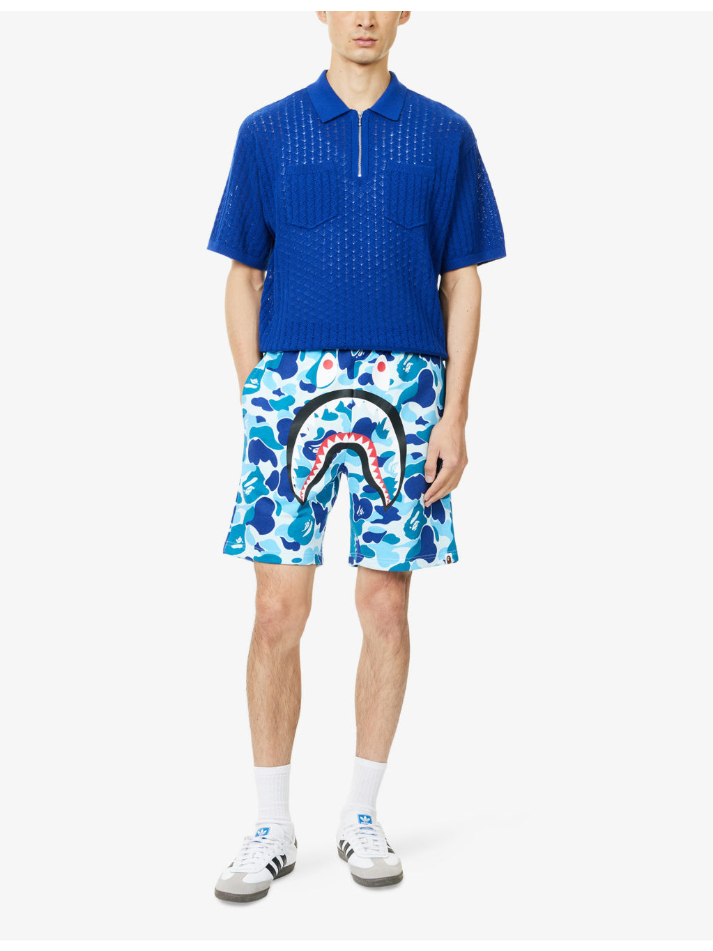 Camo Shark Printed Cotton Sweat Shorts - 2