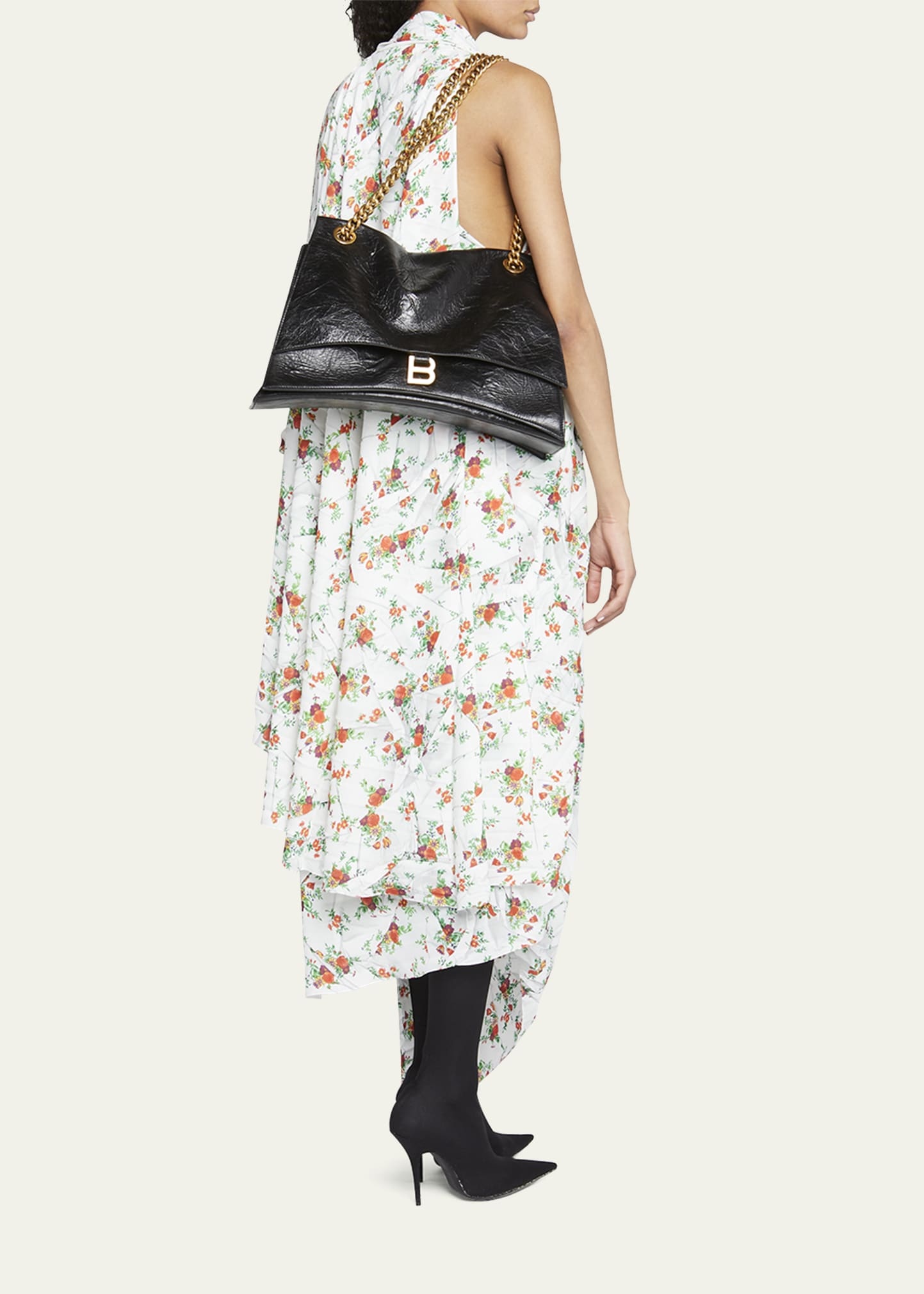 Crush Large Crinkled Leather Chain Shoulder Bag - 5