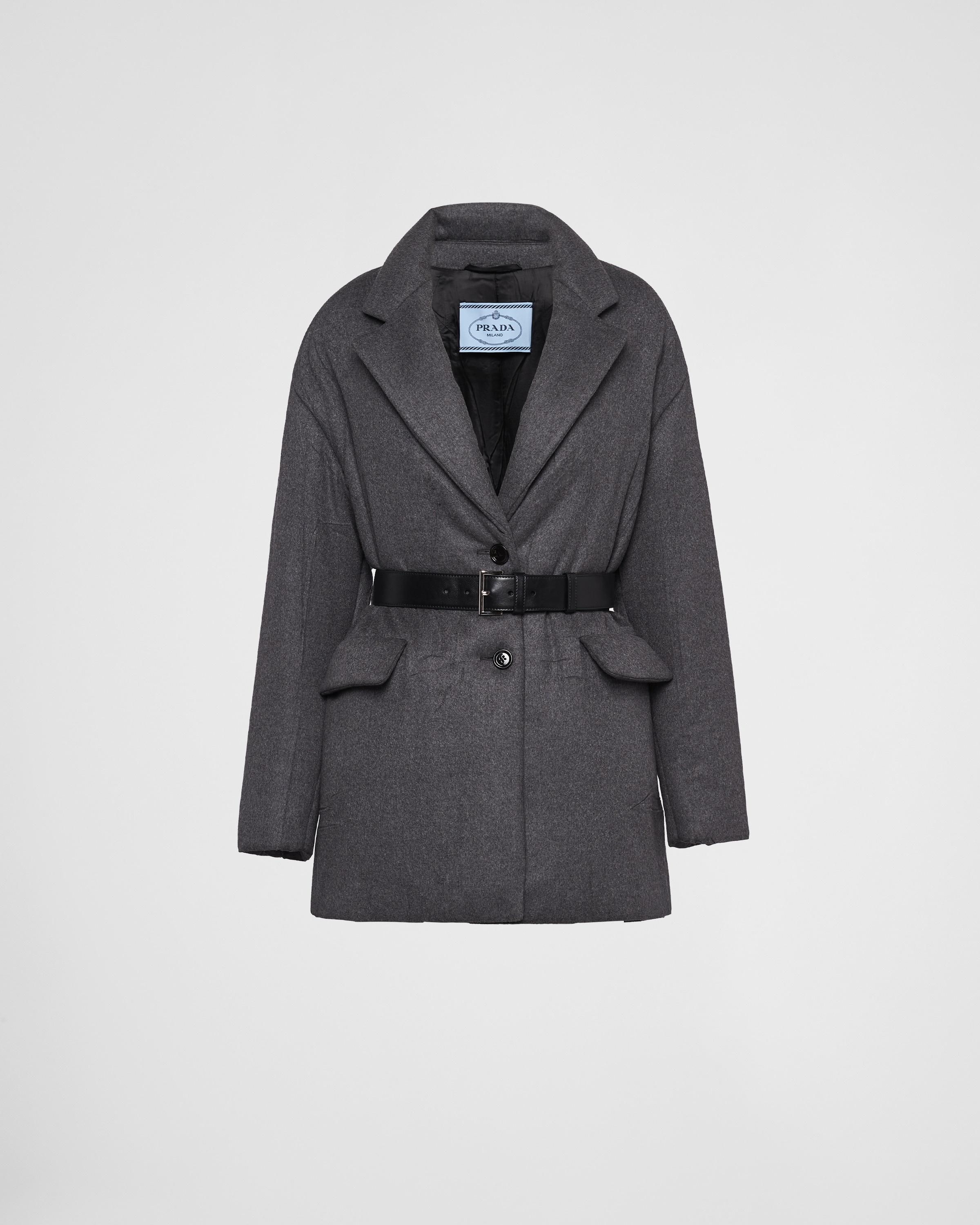 【プラダ・PRADA】Single-breasted belted cashmere coat Prada Single-breasted Belted Cashmere Coat In Grey | ModeSens