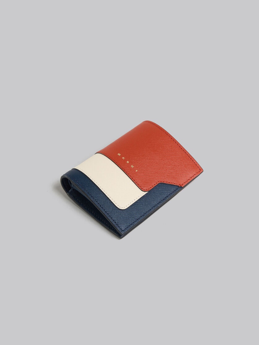 ORANGE CREAM AND DEEP BLUE SAFFIANO LEATHER BI-FOLD WALLET - 5