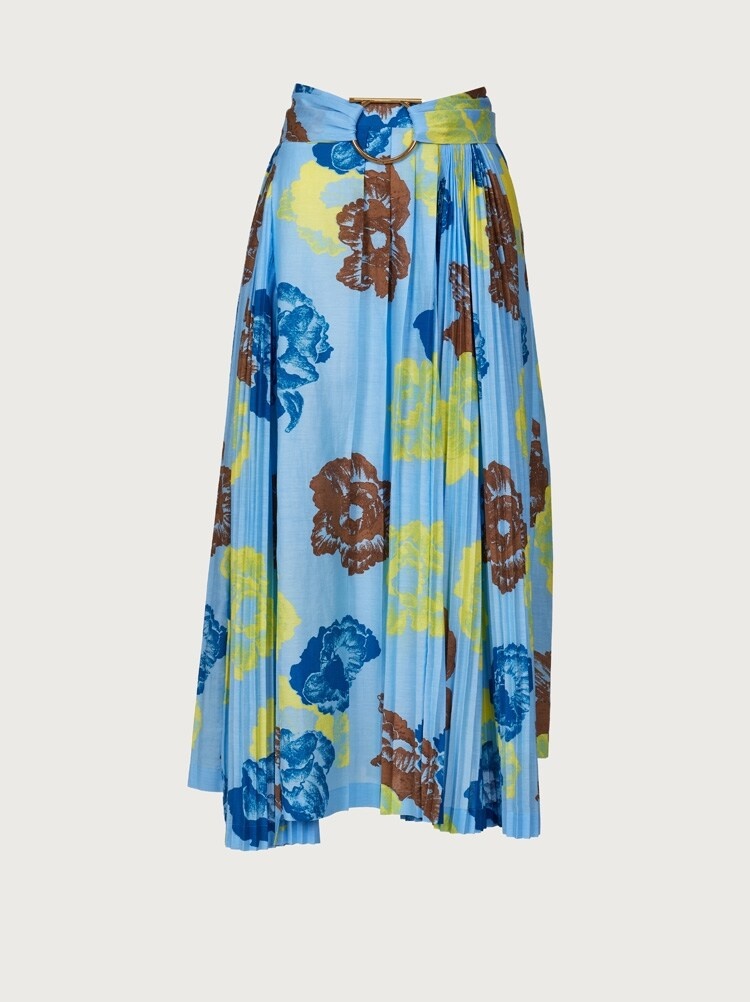 POPPY PRINT PLEATED SKIRT - 1