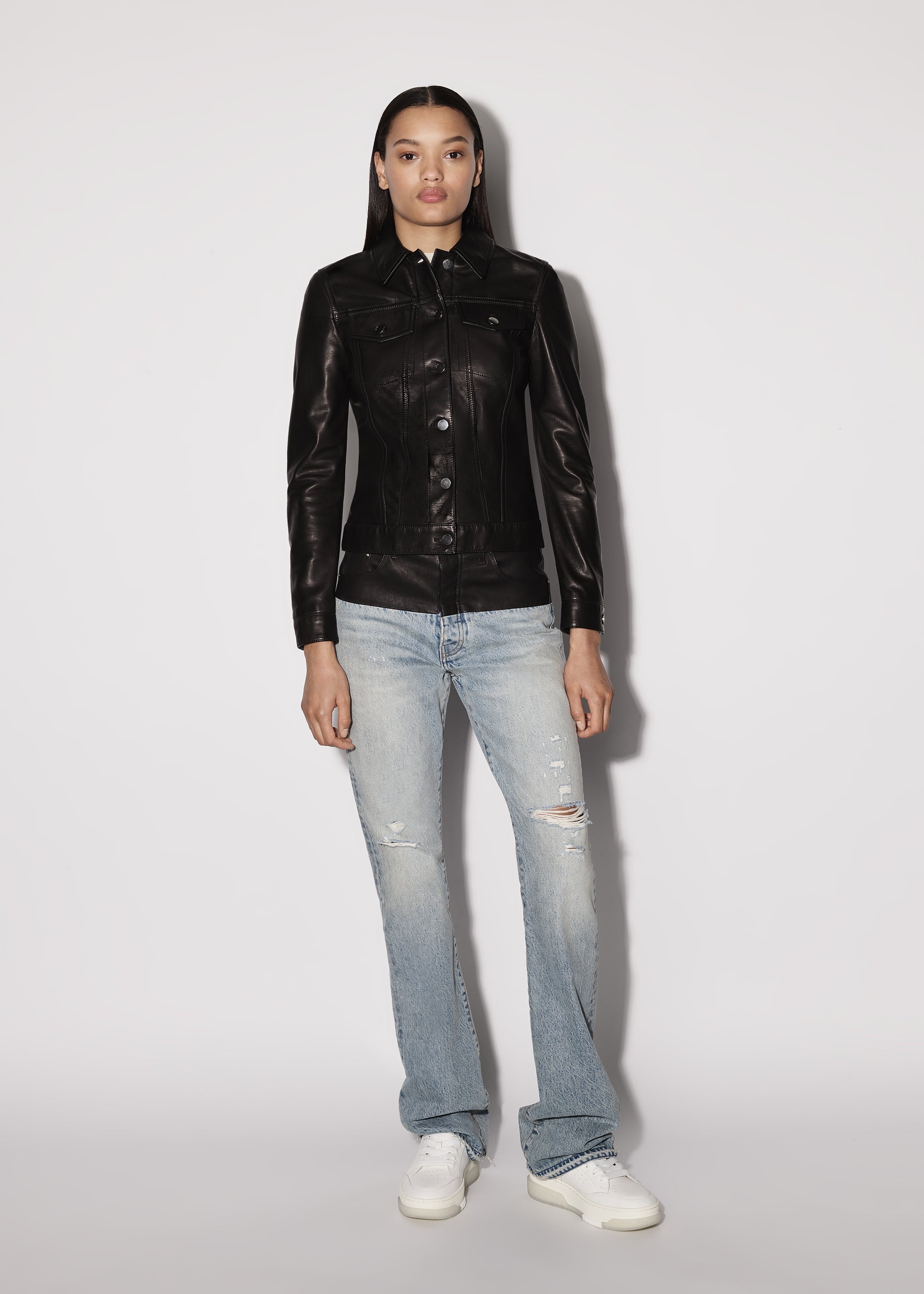 LEATHER STRONG SHOULDER TRUCKER JACKET - 2