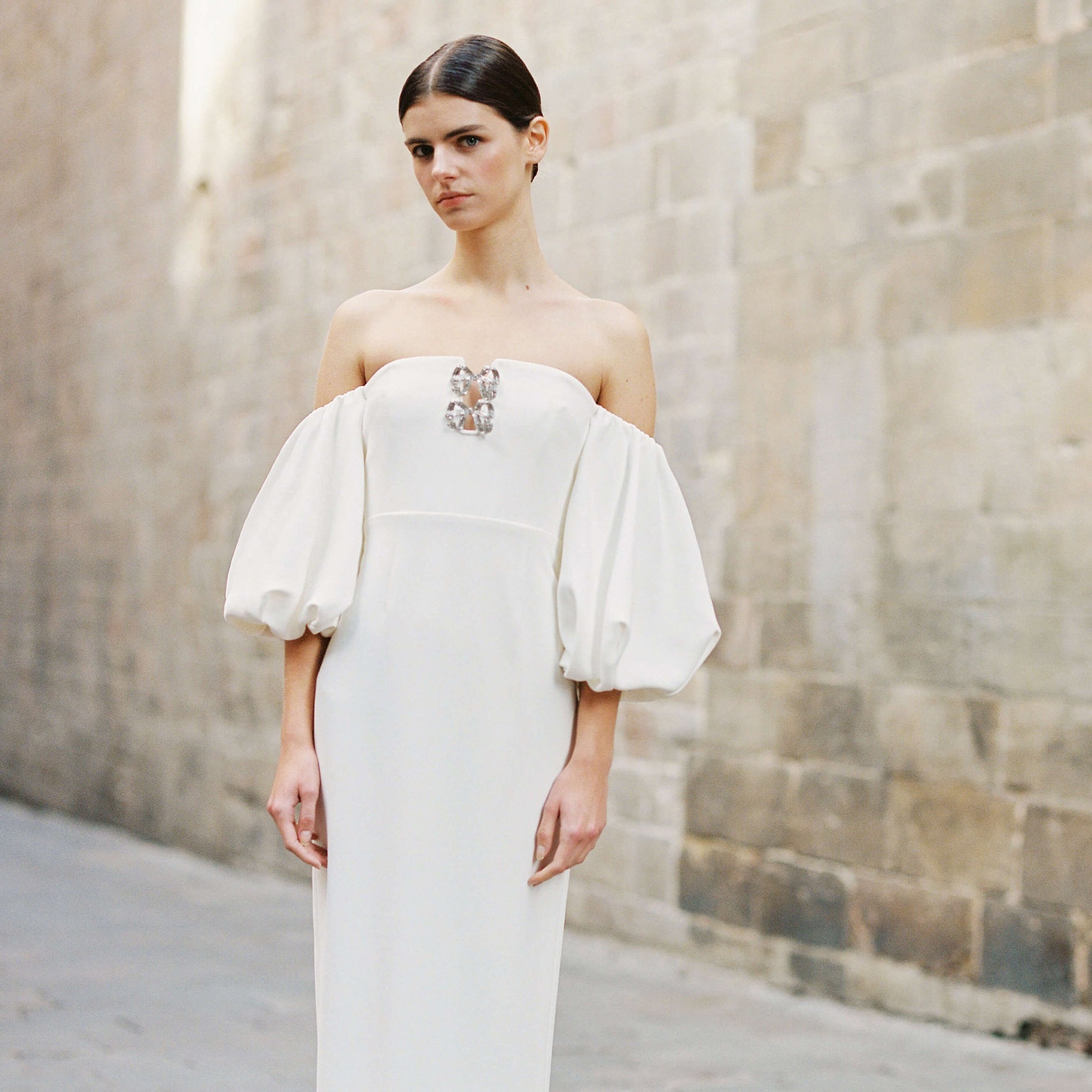 self-portrait White Crepe Bow Midi Dress - SS23-168M-W | REVERSIBLE