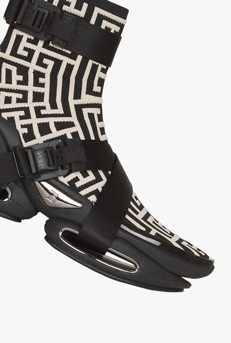 Bicolor ivory and black knit and suede B-Bold high-top sneakers 7