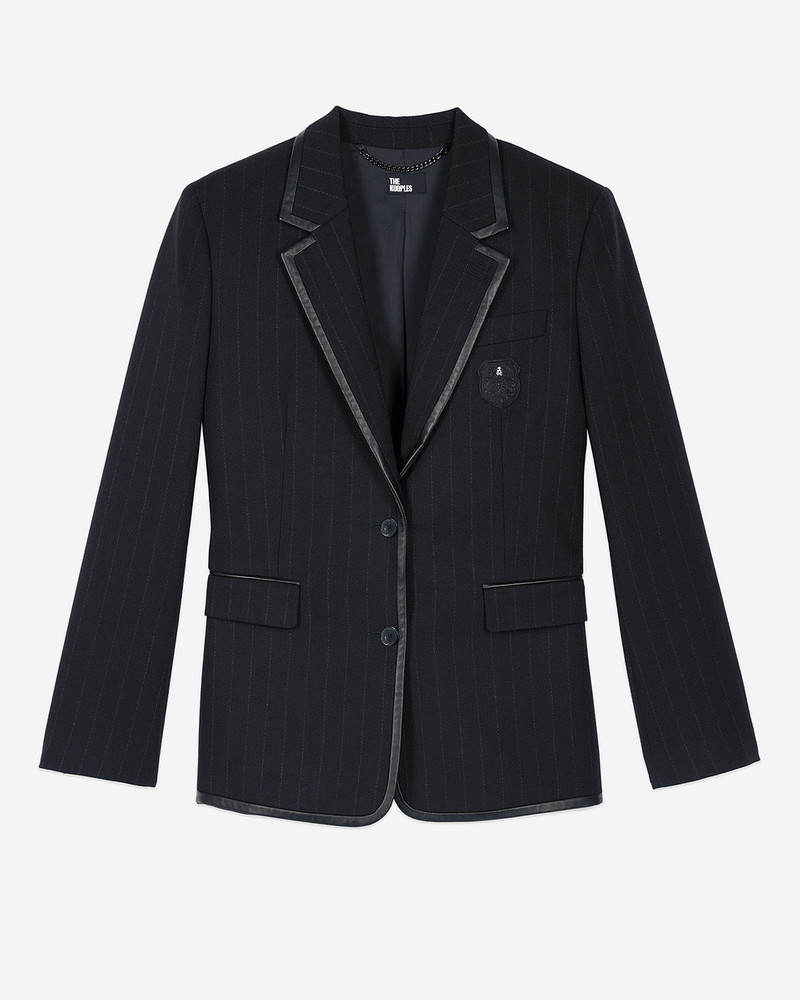 BLACK WOOL-BLEND TENNIS STRIPE JACKET 1