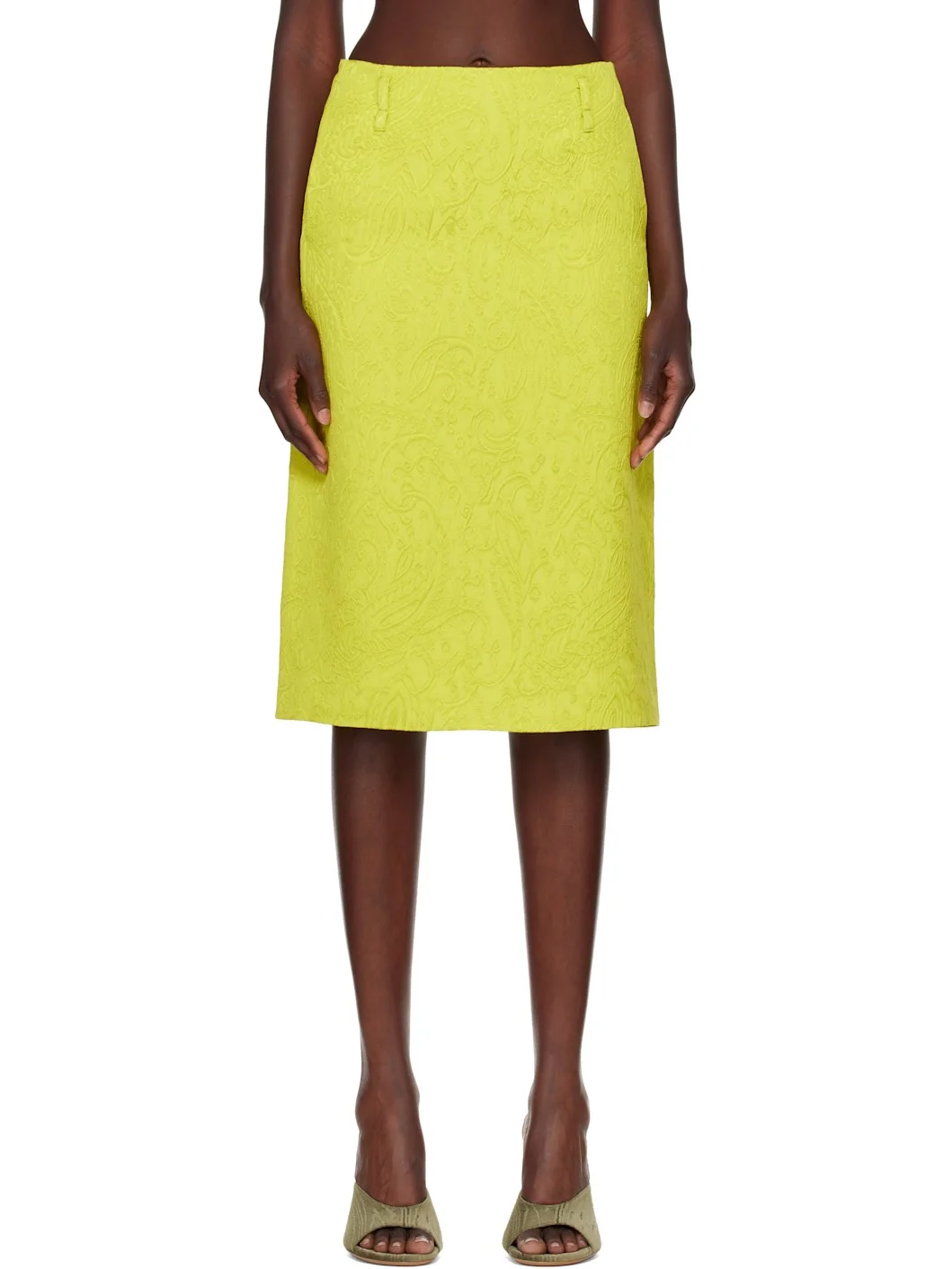 Green Matelassé Midi Skirt - 1