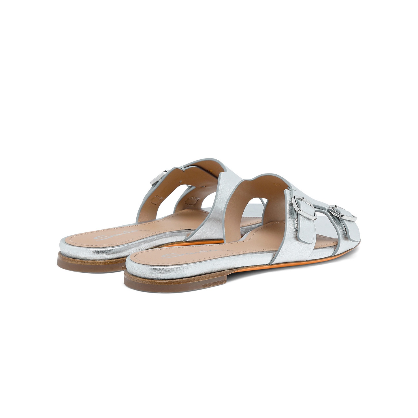 Women's silver laminated leather double-buckle Didi slide sandal - 3