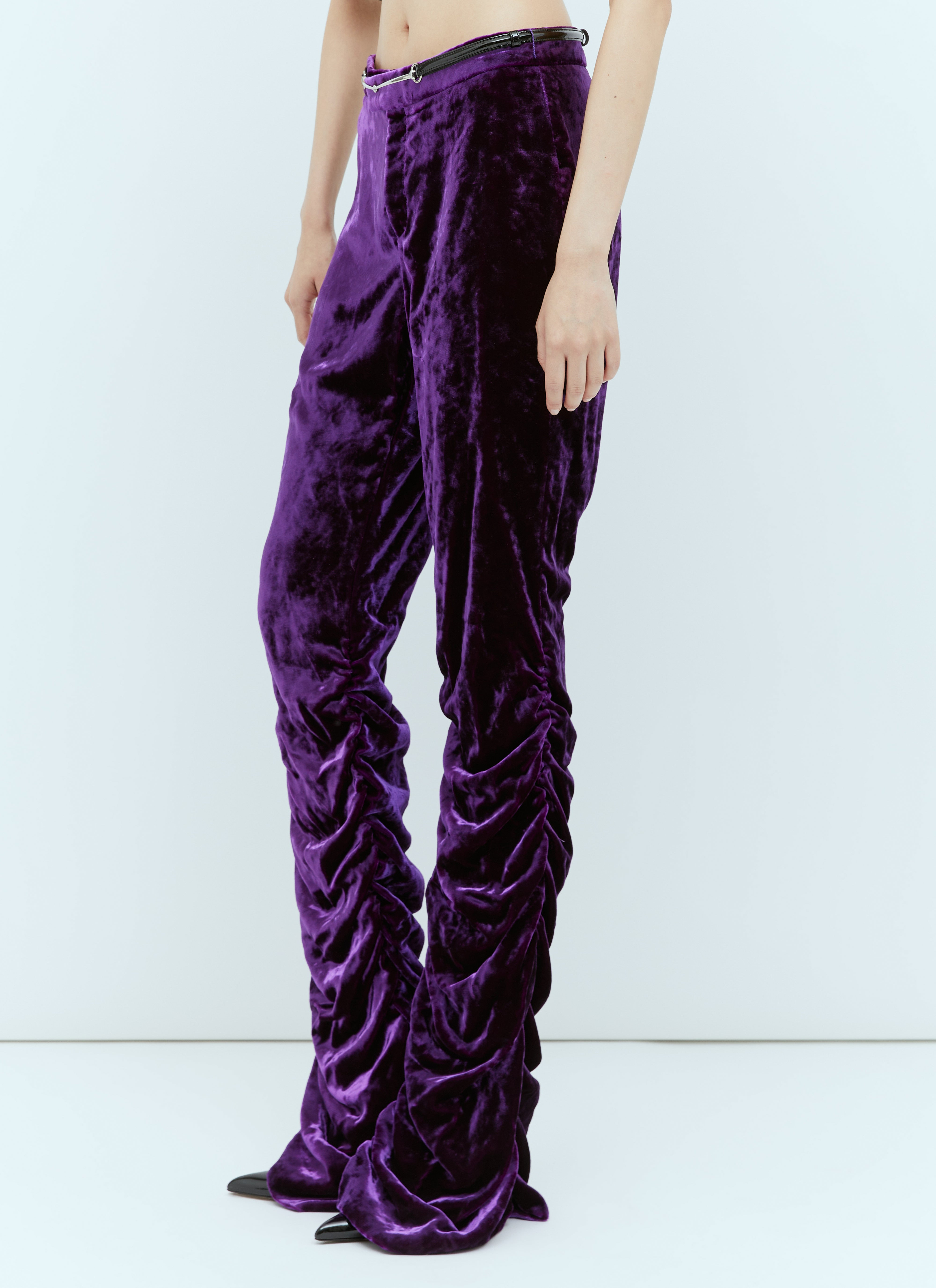 Gucci Women Horsebit Belt Velvet Pants - 4