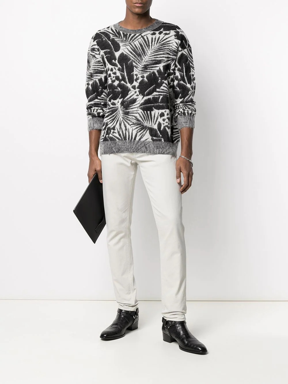 foliage-pattern crew neck jumper - 2