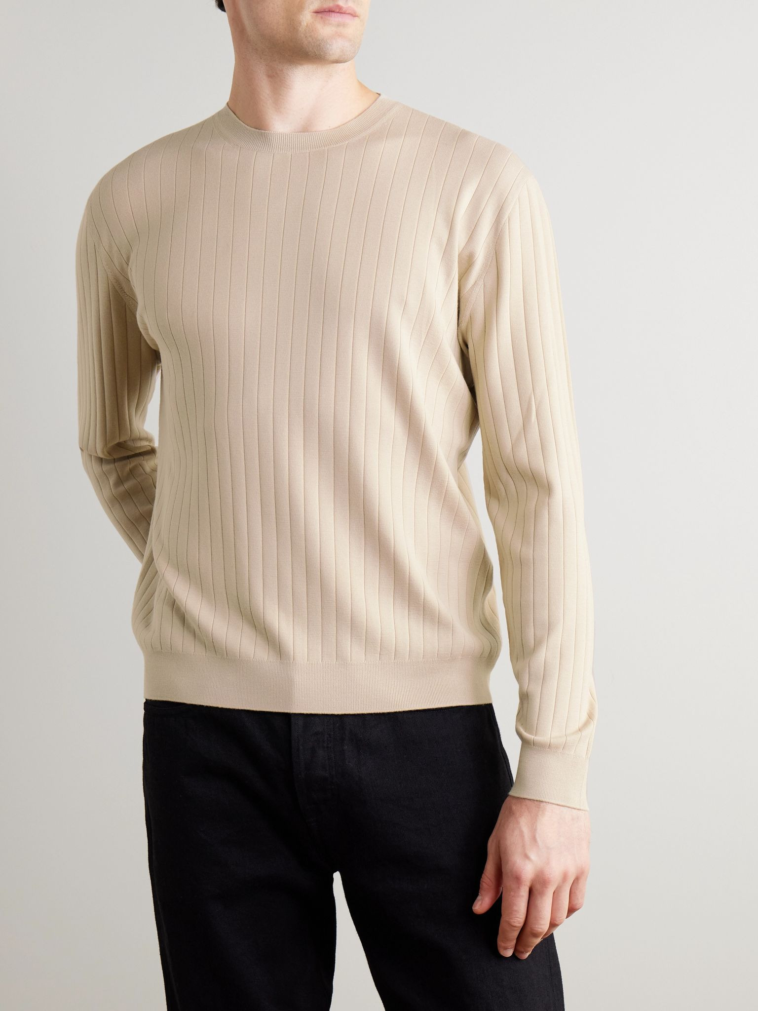 Riva Valdobbia Ribbed Virgin Wool Sweater Beige - 3