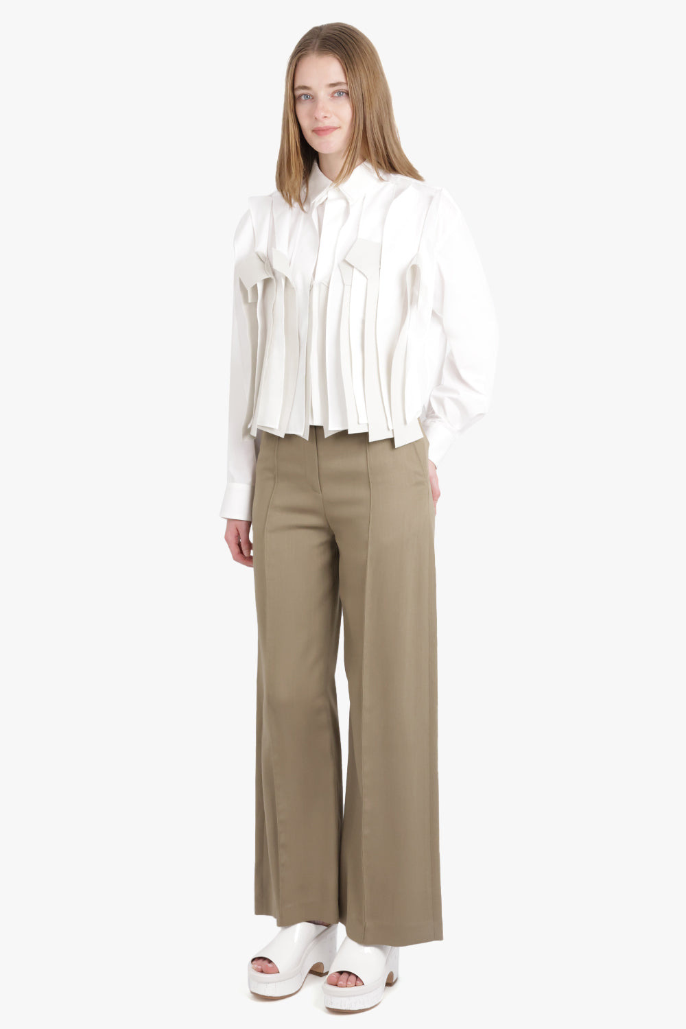 CROPPED L/S ATTACHED PANEL SHIRT | OFF WHITE/ECRU - 2