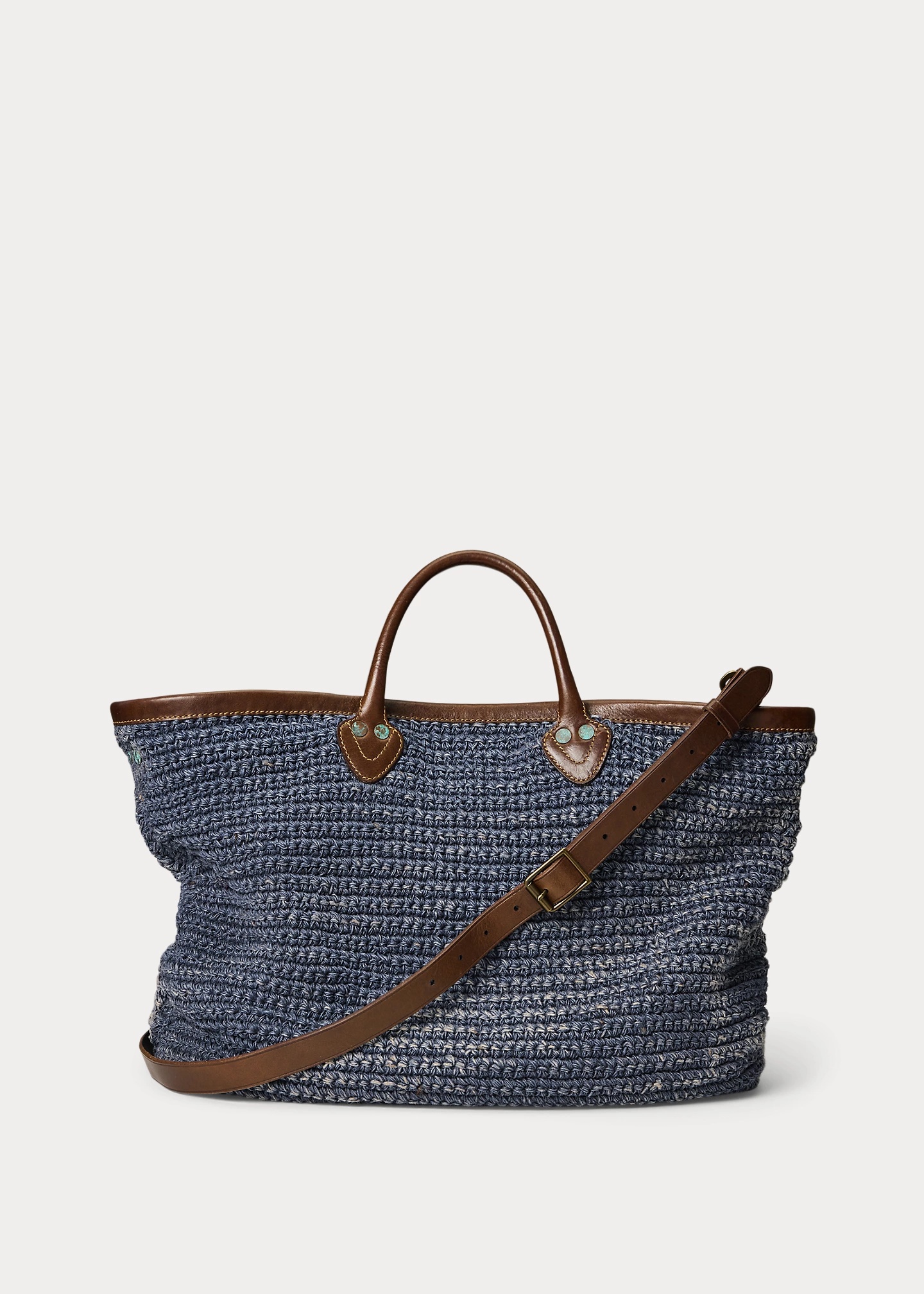 Leather-Trim Handwoven Indigo Tote - 3