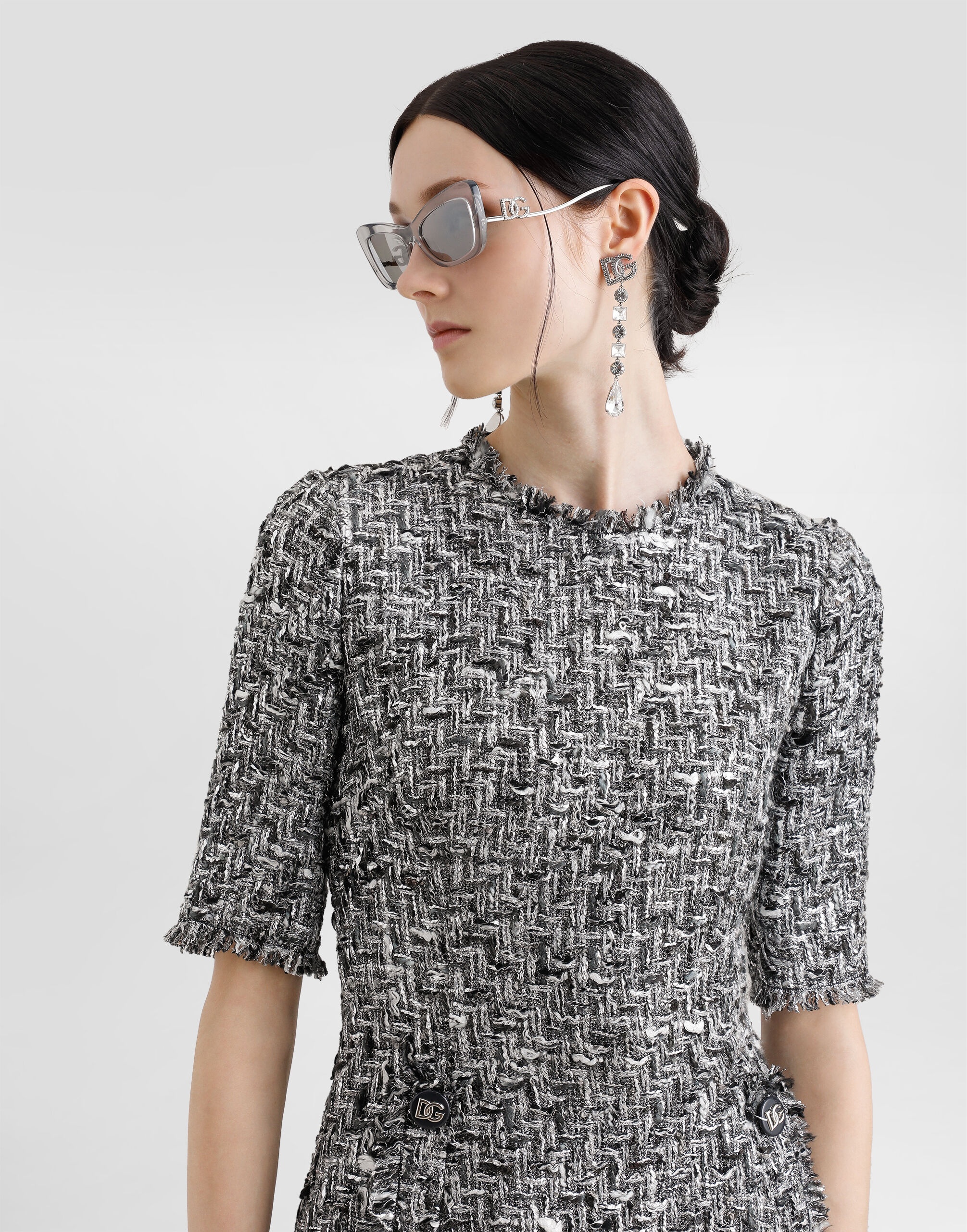 Raschel tweed midi dress with short sleeves - 5