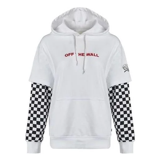 (WMNS) Vans Logo Embroidered Checkerboard Print Hoodies 'White Black' VN0A4UTNWHT - 1