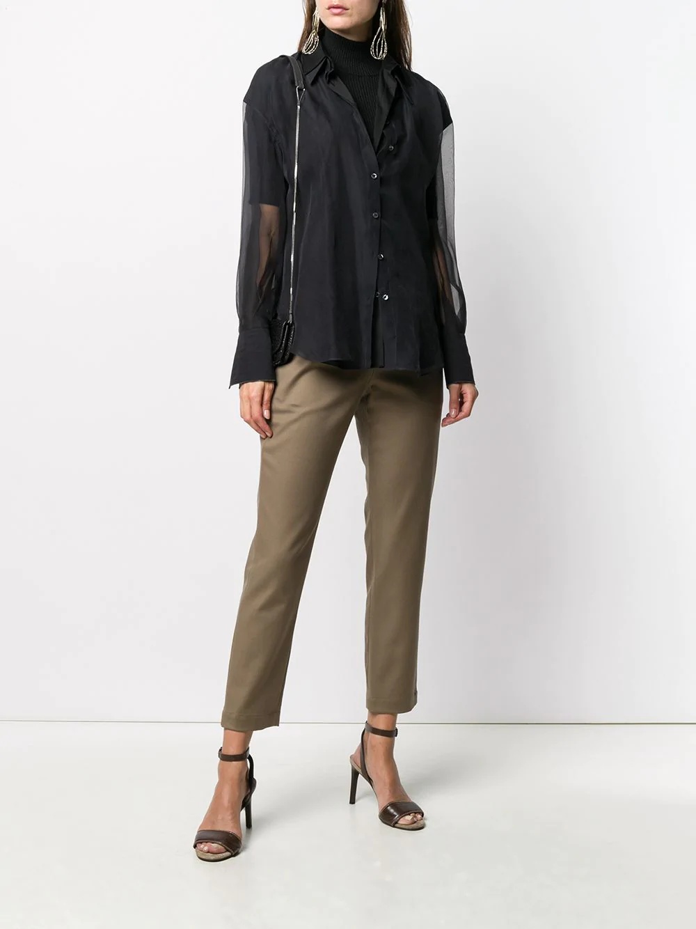 sheer-sleeve silk shirt - 2