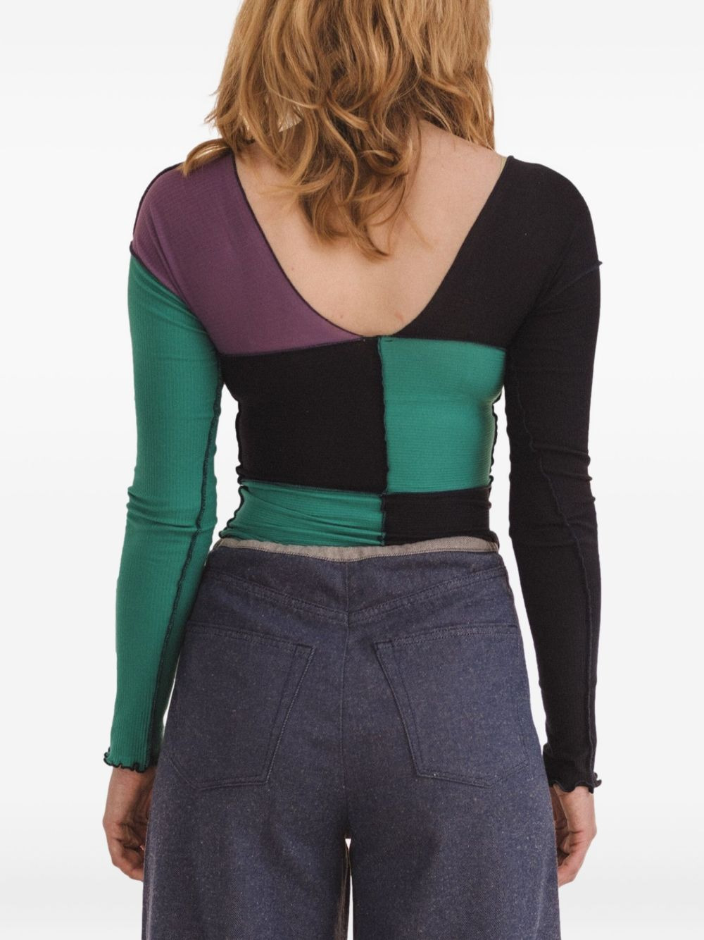 long-sleeve patchwork tee - 2